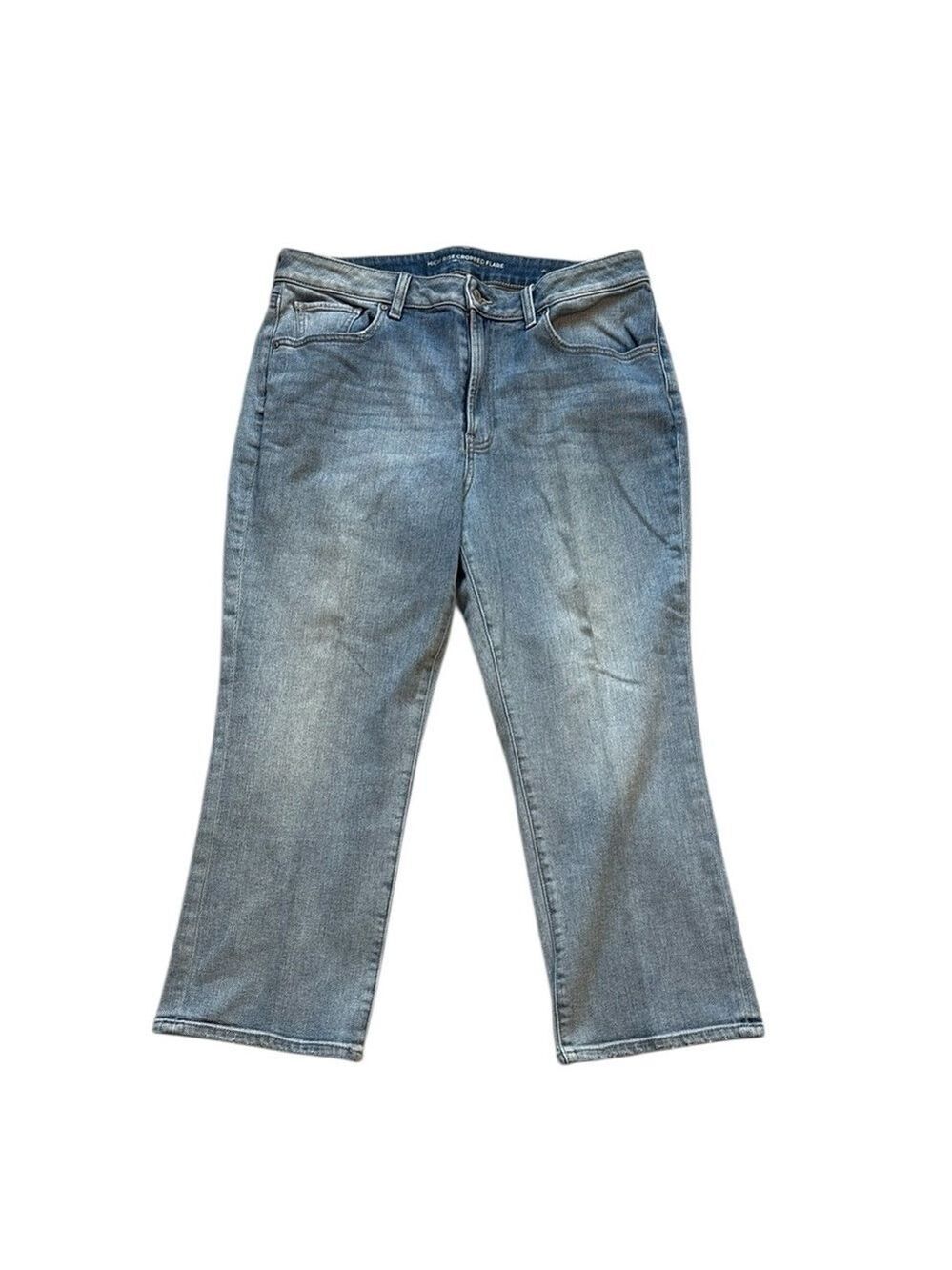 Chico's High Rise Cropped Flare Jeans Light Blue Wash Size 12